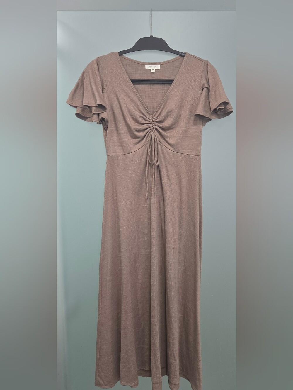 Max Studio Mauve Taupe Ruched Midi Dress